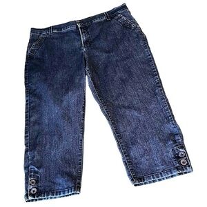 Not Your Daughter’s Jeans (NYDJ) Stretch Blue Denim Capri Pants, Button Details